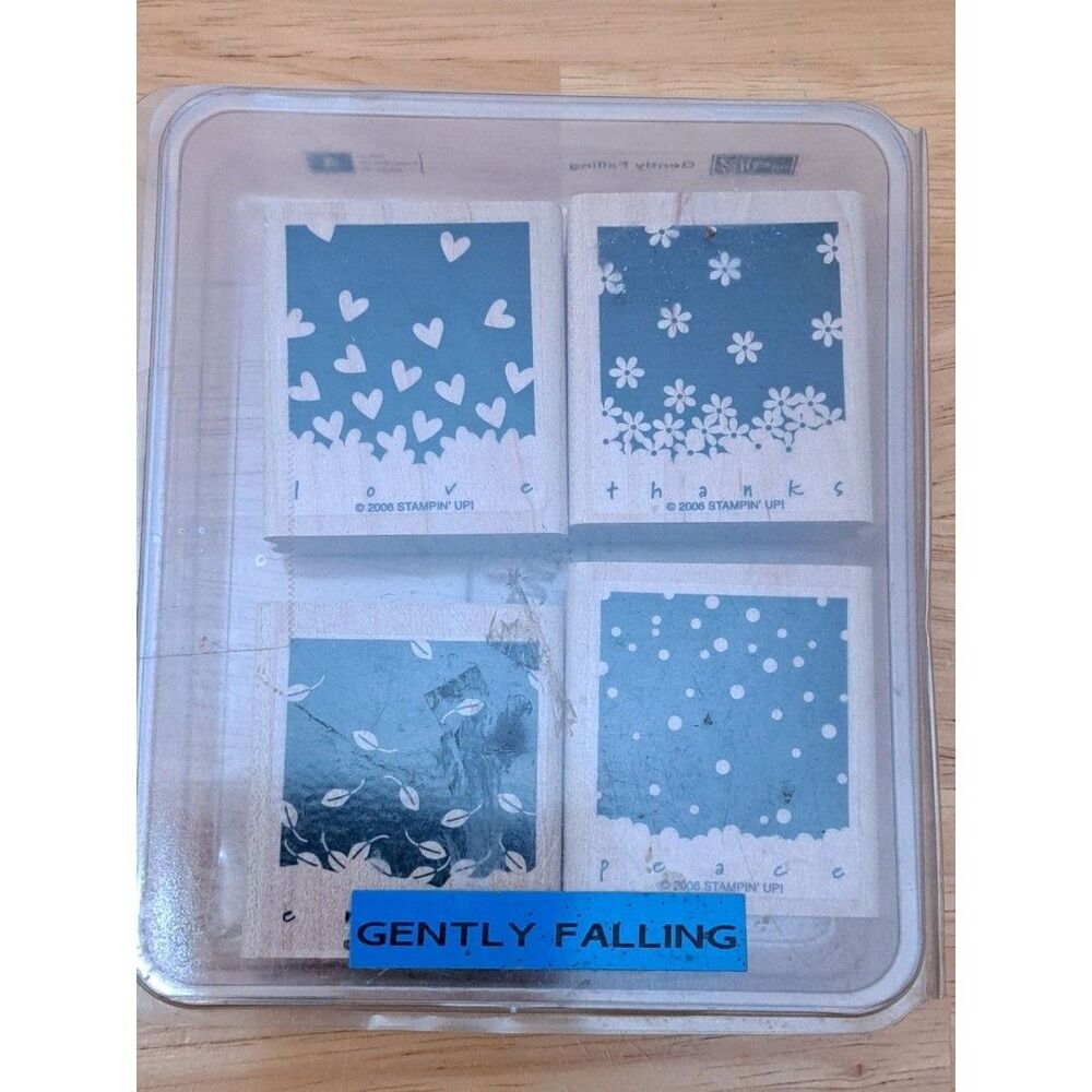 Stampin Up Wooden Block Stamps Retired Gently Falling Leaves Hearts Flowers Dots